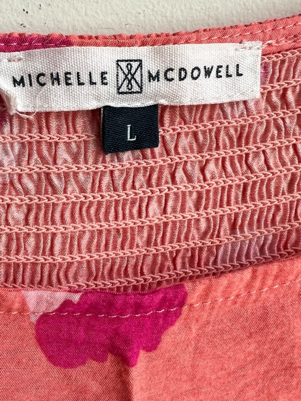 Michelle Mcdowell Daphne Dress Size Large Rough Runner Coral Midi Tiered Preppy - Picture 7 of 16